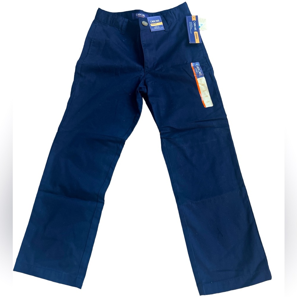 Cherokee Ultimate Khaki Navy Blue Uniform Pants Boys Sz 10H NEW Adjustable Waist